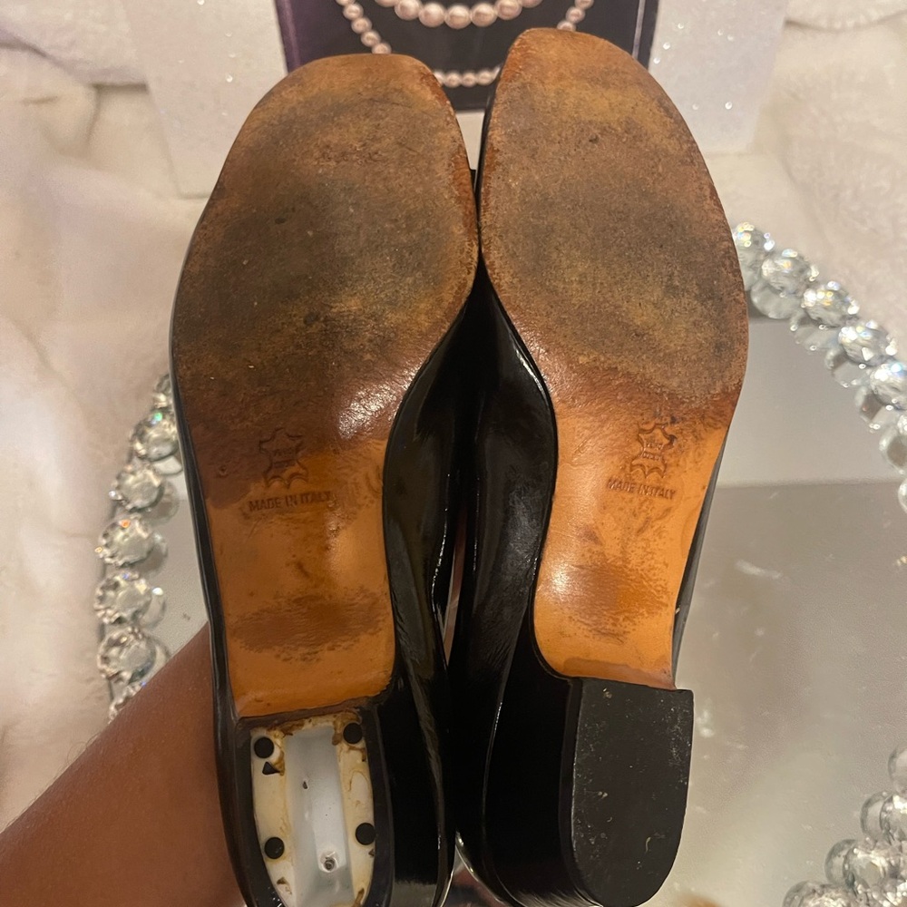 Salvatore Ferragamo Vintage Black Patent Leather Vara Bow Heel Shoes - Picture 7 of 8